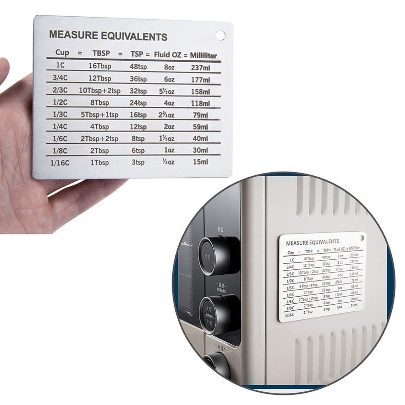 SOONHUA Measurement Conversion Refrigerator Magnet, kitchen Measurement Conversion Chart Stainless Steel Refrigerator Magnet for Cups Tablespoons Teaspoons Fluid Oz Milliliters - Image 3